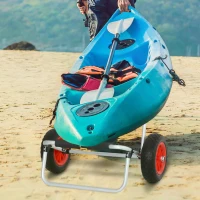 HOMCOM Foldable Kayak Trolley Aluminum Frame Canoe Carrier Dolly Transport Cart w/ Strap Heavy Duty(m-2)