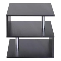 HOMCOM Modern Square 2 Tier S Shape Wood Coffee Table Storage Shelf Living Room Side Rack-Black(m-4)