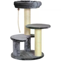 PawHut 65cm Cat Tree, Cat Tower for Kittens, Small Cat Condo with Sisal Scratching Posts, Hanging Rope, Perches - Grey(m-11)