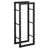 HOMCOM Metal Firewood Log Holder Tall Firewood Rack Indoor Outdoor Fireplace Wood Storage Shelf with Side Rails, Rust-Resistant, Black, 40W x 25D x 100H cm(m-11)