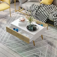 HOMCOM Coffee Table for Living Room, Office, Study Room, Reception Room, w/ 4 Storage Drawers, Sofa Table, Graceful Functional Table, Natural Wood(m-2)