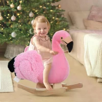 HOMCOM Kids Plush Rocking Horse Rocker Flamingo Pink Girl for 18 Months + Toddler Seat Belt(m-2)