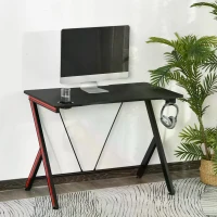 HOMCOM Gaming Computer Desk Workstation Centor Racing Writing Table with Headphone Hook Cup Holder Curved Front Adjustable Feet for Home Office Use(m-2)