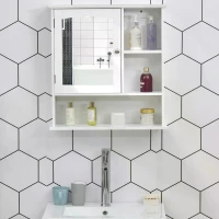 kleankin Bathroom Cabinet, Wall Mount Storage Organizer with Mirror, Adjustable Shelf for Bathroom, Kitchen, Bedroom, White(m-10)