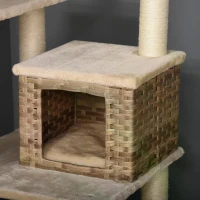 PawHut Cat tree Tower 174cm Climbing Activity Center Kitten with Sisal Scratching Post Condo Perch Hanging Balls Toy Cushion PE Rattan(m-5)