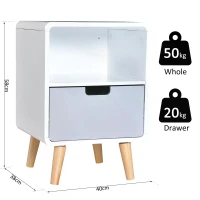 HOMCOM White Modern Nightstand With Drawer Wood Lamp Desk Storage Unit Bedroom Scandinavian Nordic Style(m-3)