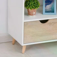 HOMCOM TV Stand with Shelf & Drawers Storage Cabinet Media Entertainment Center Modern White and Natural Wood Color(m-9)