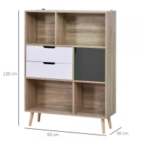 HOMCOM 3-Tier Wooden Storage Cabinet Display Shelf Cupboard with 2 Drawer &  Anti Tilt Brace Wooden Color Grey White(m-3)