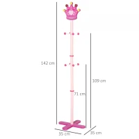 HOMCOM Qaba/HOMCOM Kid’s Coat Rack Free Standing Wooden Tree Hanger with Crown Modeling Design 8 Hooks for Scarves Hats Clothes Bracelets Bags Gift for Toddler Girl Pink(m-3)