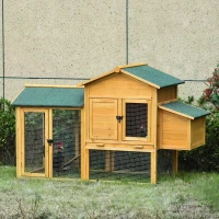 PawHut 168cm Deluxe Chicken Coop Small Animal Rabbit Habitat Hen House Outdoor with Run Nesting Box Slide-out Tray Waterproof Asphalt Roof Lockable Door(m-10)