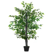 Outsunny 145cm Artificial Banyan Plant Faux Decorative Tree w/ Cement Pot Vibrant Greenery Shrubbery Indoor Outdoor Business Accessory(m-11)