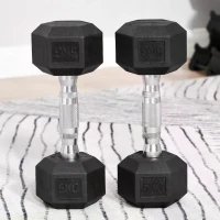 HOMCOM 2x5kg Rubber Dumbbell Sports Hex Weights Sets Gym Fitness Lifting Home(m-9)