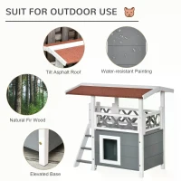 PawHut Wooden Cat House Outdoor Luxury Room Weatherproof Shelter White(m-6)