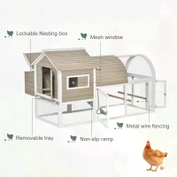 PawHut Wooden Chicken Coop Outdoor Hen House Poultry Cage with Removable Tray Nesting Box Backyard, 167.5 x 109 x 100cm, Grey(m-6)