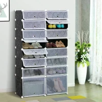 HOMCOM Large 16-Cube DIY Shoes Rack Portable Interlocking Plastic Cabinet 8 Tier Footwear Organiser Bedroom 32 Pairs(m-2)