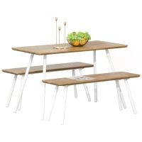 HOMCOM Rustic Cottage Style 3-Piece Dining Table Set with 2 Benches for Kitchen, Dining Room(m-4)