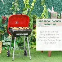 Outsunny Charcoal Trolley BBQ Garden Outdoor Barbecue Cooking Grill Powder Wheel New Red(m-5)