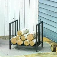 Outsunny Firewood Log Rack Fireplace Log Holder Wood Storage Rack with 2 Handles, for Outdoor and Indoor Use, 42 x 32.5 x 46cm, Black(m-10)