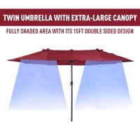 Outsunny 4.6m Garden Parasol Double-Sided Sun Umbrella Patio Market Shelter Canopy Shade Outdoor Wine Red - NO BASE(m-6)