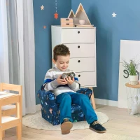 HOMCOM Children Kids Mini Sofa Armchair Polyester Blue Universe Planet Non-Slip Feet Bedroom Playroom Seating Chair(m-2)
