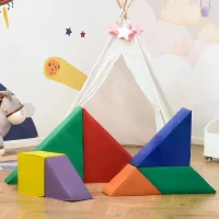 HOMCOM 7 Piece Kids Soft Foam Puzzle Play Set Interlocking Toddler Learning Blocks Comfortable Safe Floor Indoor Outdoor Active Play Structure(m-10)