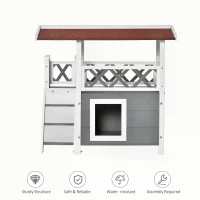 PawHut Wooden Cat House Outdoor Luxury Room Weatherproof Shelter White(m-4)