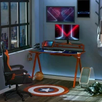 HOMCOM Gaming Desk Computer Table Gamer Workstation with Monitor Shelf, Gamepad Rack, Cup Holder, Headphone Hook, Cable Basket, Black Red(m-7)