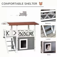 PawHut Wooden Cat House Outdoor Luxury Room Weatherproof Shelter White(m-5)