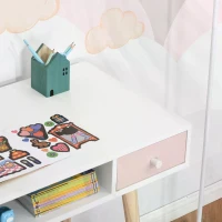 HOMCOM Kids Wooden Study Table Writing Desk with Drawer Ergonomic 39" x 19" x 30" White and Pink(m-9)
