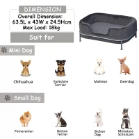 PawHut Pet Sofa Dog Bed Couch Cat Kitten Sponge Removable Cushion Lounge Metal Stand Elegant Bed Seat Furniture Grey 63.5 x 43 x 24.5 cm(m-7)
