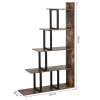 HOMCOM Industrial Style Wooden 5-Tier Ladder Bookcase Indoor Corner Shelf  for Livingroom, Office - Rusty Brown(m-3)