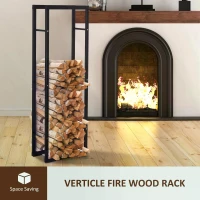 HOMCOM Metal Firewood Log Holder Tall Firewood Rack Indoor Outdoor Fireplace Wood Storage Shelf with Side Rails, Rust-Resistant, Black, 40W x 25D x 100H cm(m-4)