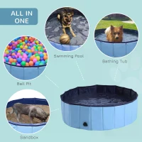 PawHut Foldable Dog Paddling Pool Pet Cat Swimming Pool Indoor/Outdoor Collapsible Summer Bathing Tub Shower Tub Puppy Washer (Φ100 x 30H cm, Blue)(m-4)