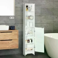 HOMCOM Tall Bathroom Cabinet Storage Cupboard Floor Standing Home Bathroom Furniture w/ 6 Shelves 165H x 34W x 20D cm White(m-10)