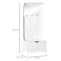 HOMCOM Coat Rack Shoe Bench with Storage 4 In 1 Hall Tree for Entryway Hallway Organizer with Cabinet 3 Hooks Mirrors White(m-3)