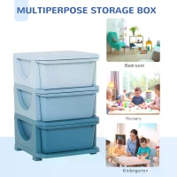 HOMCOM Kids Storage Units with 3 Drawers 3 Tier Chest Vertical Dresser Tower Toy Organizer for Nursery Playroom Kindergarten Blue(m-6)