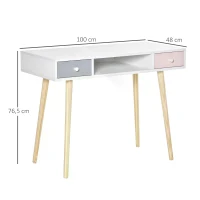 HOMCOM Kids Wooden Study Table Writing Desk with Drawer Ergonomic 39" x 19" x 30" White and Pink(m-3)