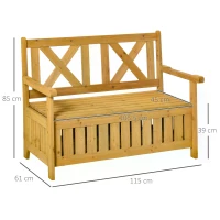 Outsunny Wood Garden Bench 2 Seater Storage Chest Patio Seating with High Back and Armrest(m-3)