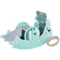 HOMCOM 3-in-1 Baby Rocking Horse Portable Slide Basketball Hoop Equipment Indoor Outdoor Playground Toy, Age 18-36 Months, Green(m-11)