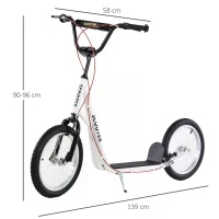 HOMCOM Teen Kids Stunt Scooter Children Kick Scooter Adjustable Handlebar 2 Brakes Ride On 16 Inch Rubber Tyres White(m-3)