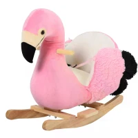 HOMCOM Kids Plush Rocking Horse Rocker Flamingo Pink Girl for 18 Months + Toddler Seat Belt(m-4)