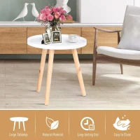 HOMCOM Flower Eteched Side Table w/ Saucer Top Wood Legs Living Room Bedroom  Furniture Coffee End Table Display Decoration Elegant - White(m-4)