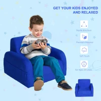 HOMCOM 2 In 1 Kids Children Sofa Chair Bed Folding Couch Soft Flannel Foam Toddler Furniture for Playroom Bedroom Living Room Blue(m-4)