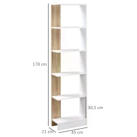 HOMCOM 5-Tier Multi-Use Shelf Freestanding Rack Organizer Display Bookcase Home Storage Utility Stand Multifunctional Holder Oak Color & White(m-3)