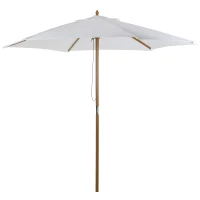 Outsunny D2.5m Bamboo Wooden Market Patio Umbrella Garden Parasol Outdoor Sunshade Canopy, 6-ribs, Cream White(m-1)