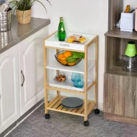 HOMCOM 4-Tier Moving Trolley Cart MDF Wood Blend w/ Tray Shelves 4 Universal Wheels Home Kitchen Office Storage Island Unit White Brown(m-2)