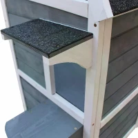 PawHut Wooden Cat House 2-Floor Outdoor Kitten Shelter with Window Grey(m-8)
