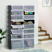 HOMCOM Large 16-Cube DIY Shoes Rack Portable Interlocking Plastic Cabinet 8 Tier Footwear Organiser Bedroom 32 Pairs(m-10)