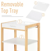 HOMCOM 4-Tier Moving Trolley Cart MDF Wood Blend w/ Tray Shelves 4 Universal Wheels Home Kitchen Office Storage Island Unit White Brown(m-6)