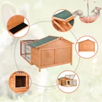 PawHut Wooden Rabbit Guinea Pig Hutch Detachable Pet House Animal Cage with Openable Run & Roof Lockable Door Slide-out Tray 146 x 95 x 69cm(m-5)